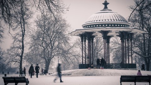беседке, зима, город, парк