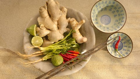 пластина, имбирь, перец, зелень, палочки, известь
