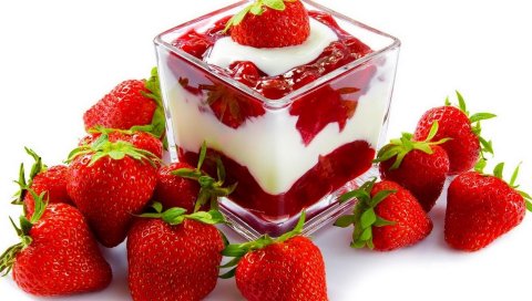 клубника, сливки, продукты питания