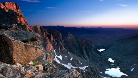 горы, снег, небо, красивый, вид сверху