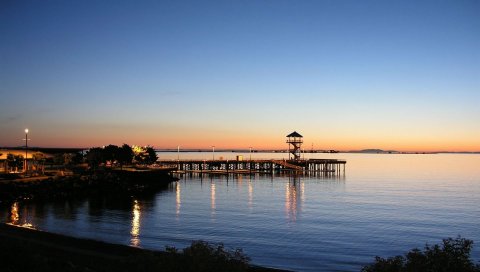 пирс, небо, река, море, ночь