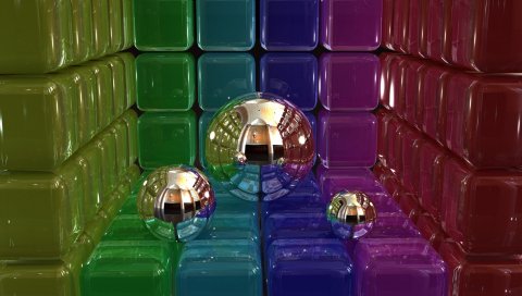 Цифровое искусство, 3d, шары, кубики
