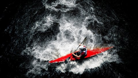 Спорт, гребля, лодка, человек, река, вода