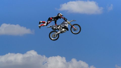 Человек, прыжок, мотокросс, мотоцикл