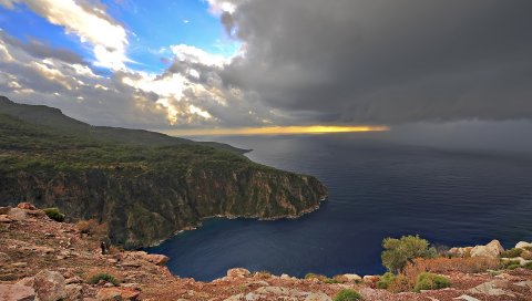 Море, закат, пляж, пейзаж