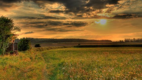 Германия, луг, небо, гессен, висели, трава, hdr, природа
