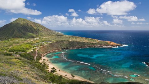 Hanauma bay, остров oahu, hawai, oahu, hawaii, гора, побережье, пейзаж