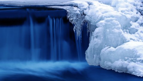 Зима, водопад, река, природа