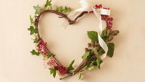 Цветы, растения, ветки, стебли, венок, ягоды, лента