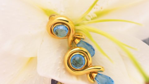 серьга, цветы, золото, лепестки
