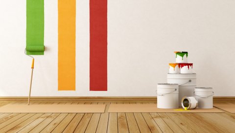 интерьер, краска, концепция, роликовая, стены
