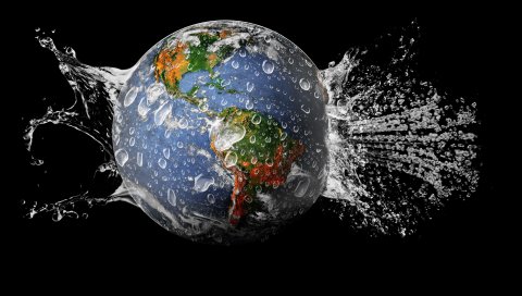 земной шар, земля , брызги, вода