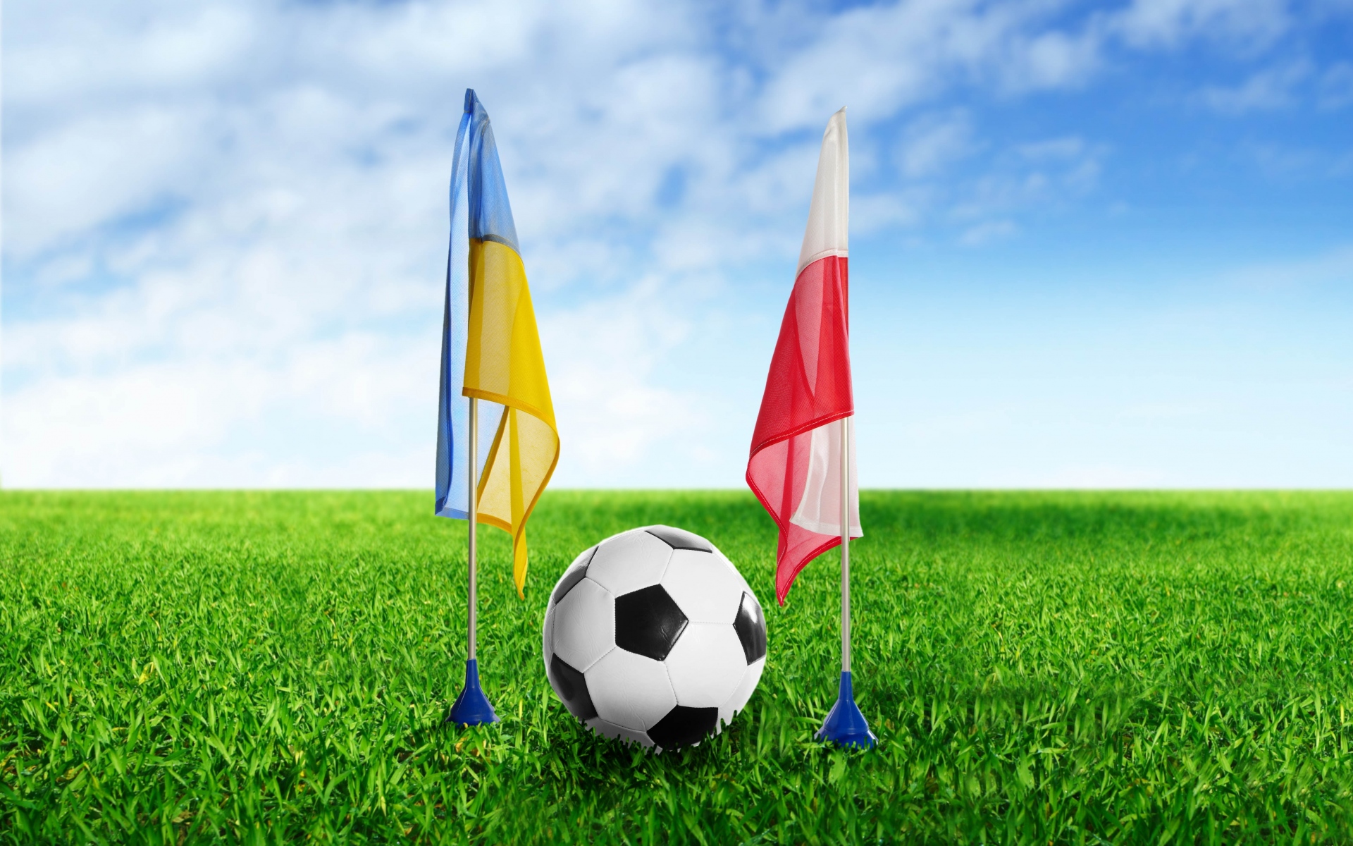 Картинки футбол, Украина, польша, мяч, трава, флаги фото и обои на рабочий стол