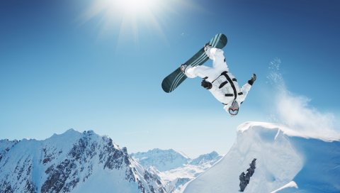 сноуборд, трюк, прыжок, гора, экстремальный