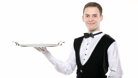 официант, поднос,