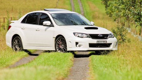 Субару Impreza, белый, тропа, деревья, трава