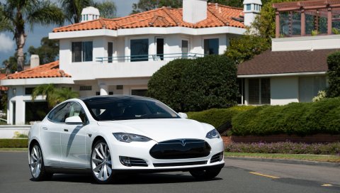 тесла, модель s, Tesla Model s, белый, город