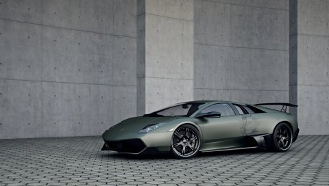Lamborghini Murcielago, штр 720, суперкар, винил, стена, тротуар