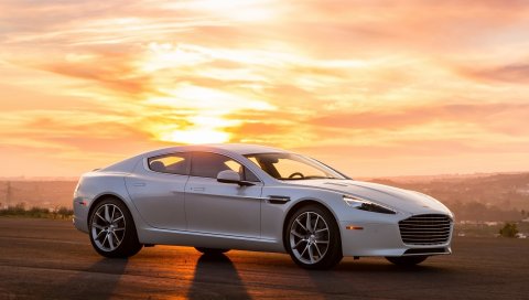 Aston Martin, авто, белая, закат