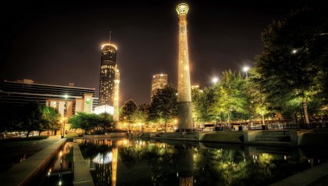 Парк, США, столетняя атланта, ночь, hdr