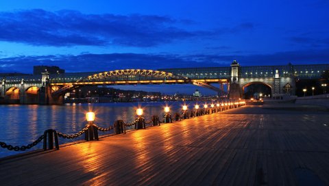 Москва, мост, набережная Пушкина, ночь