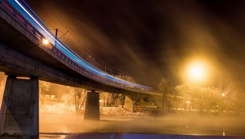 Мост, ночь, огни, город
