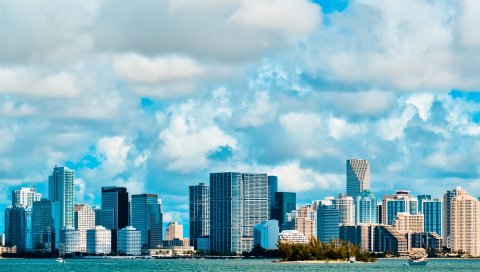 Майами, США, америка, пляж миами, небо, облака, здания, квартиры, флорида