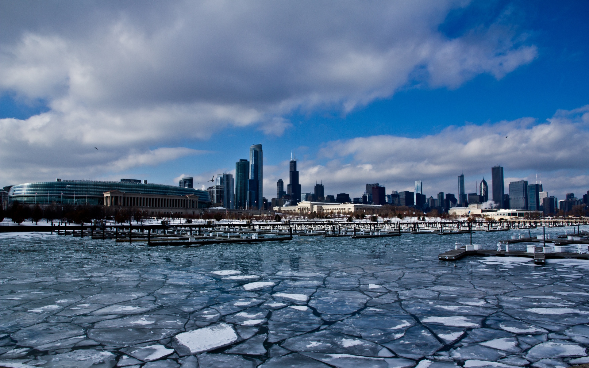 Картинки Чикаго, США, Иллинойс, Америка, Здния, небоскребы, лед, порт, зима, здание фото и обои на рабочий стол
