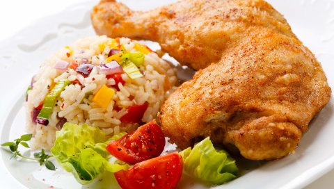 стебель, рис, мясо, зелень