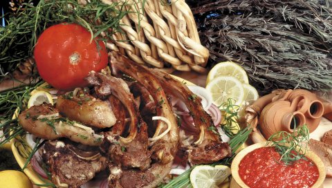мясо, ребра, гриль, блюдо