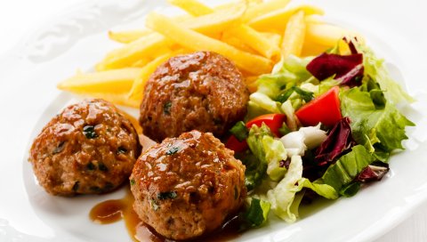 мясо, блюдо, котлеты, соус, овощи ,