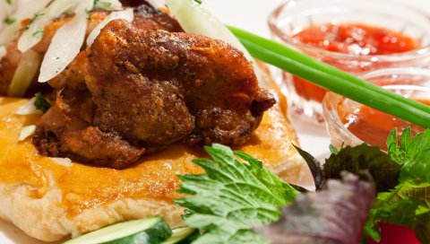 мясо, блюдо, травы,специи