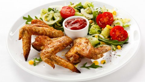 курица, салат, кетчуп,