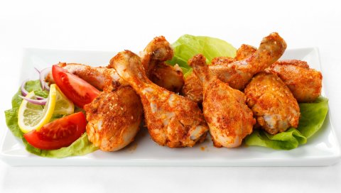 куриные ножки, капуста, лимон, помидоры