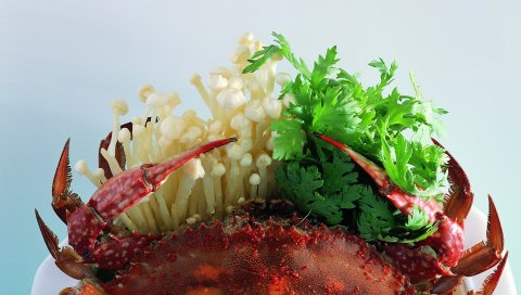 краба, грибы, петрушка