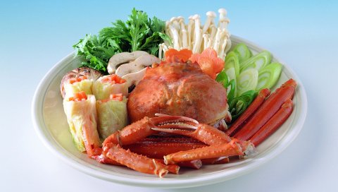 краба, зелень, овощи, мясо