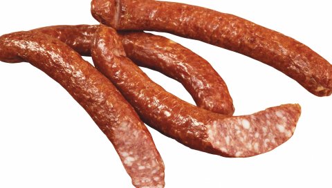 колбаса, мясо, белый фон