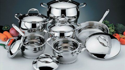 горшки, кастрюли, хром, посуда