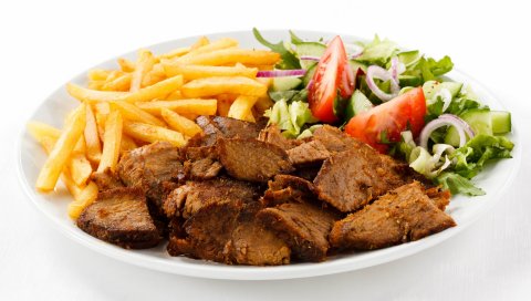 картофель, говядина, салат