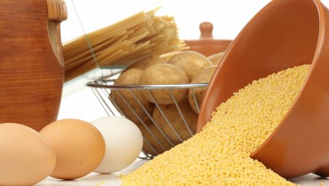 пищи, стол, яйца, макаронные изделия, картофель, крупы, каши, белый фон