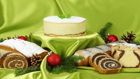 продуктов питания, роллы, торты, пирожные, праздники, рождество, новый год