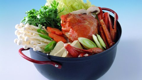 питания, овощи, зелень, грибы, крабы, горшок