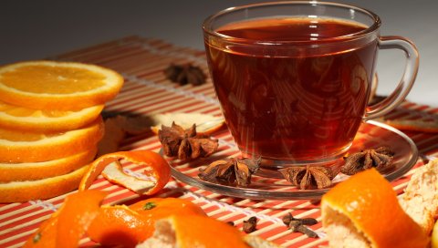 чай, корицу, апельсиновую