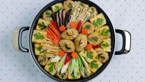 Блюдо, кастрюля, овощи, грибы, травы, верх