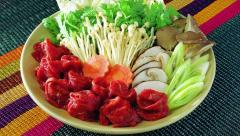Грибы, овощи, мясо