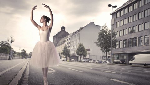 Балерина, дорога, город, танец