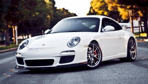 Белый, porsche, дорога