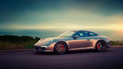 Porsche, красивый, асфальт, закат, 911