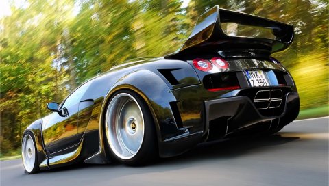 Bugatti, стиль, черный, дорога, скорость
