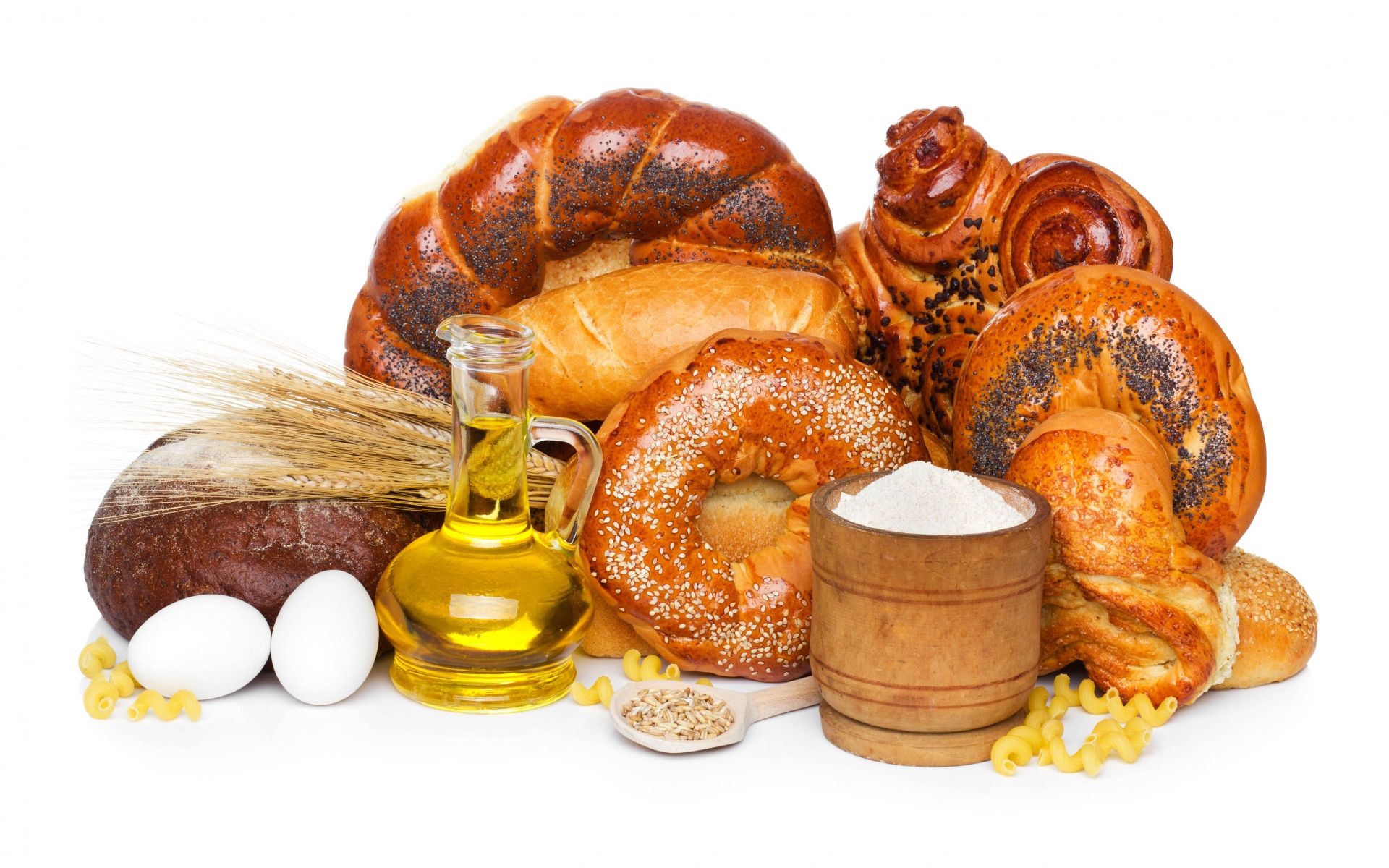 Картинки Хлеб, мак, семена, олива, масло, белый, яйца, кукуруза, мука, макароны фото и обои на рабочий стол